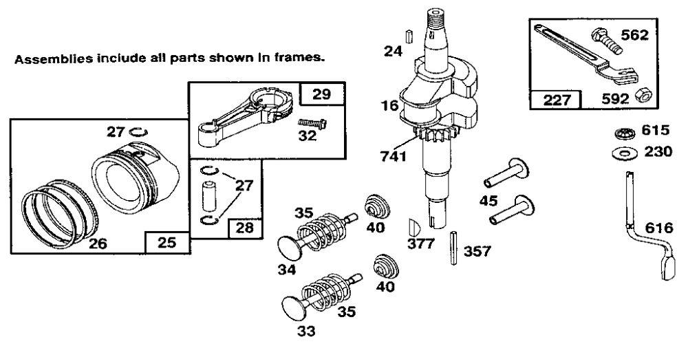 Crankshaft Diagram and Parts List for 122700  Briggs and Stratton Engine